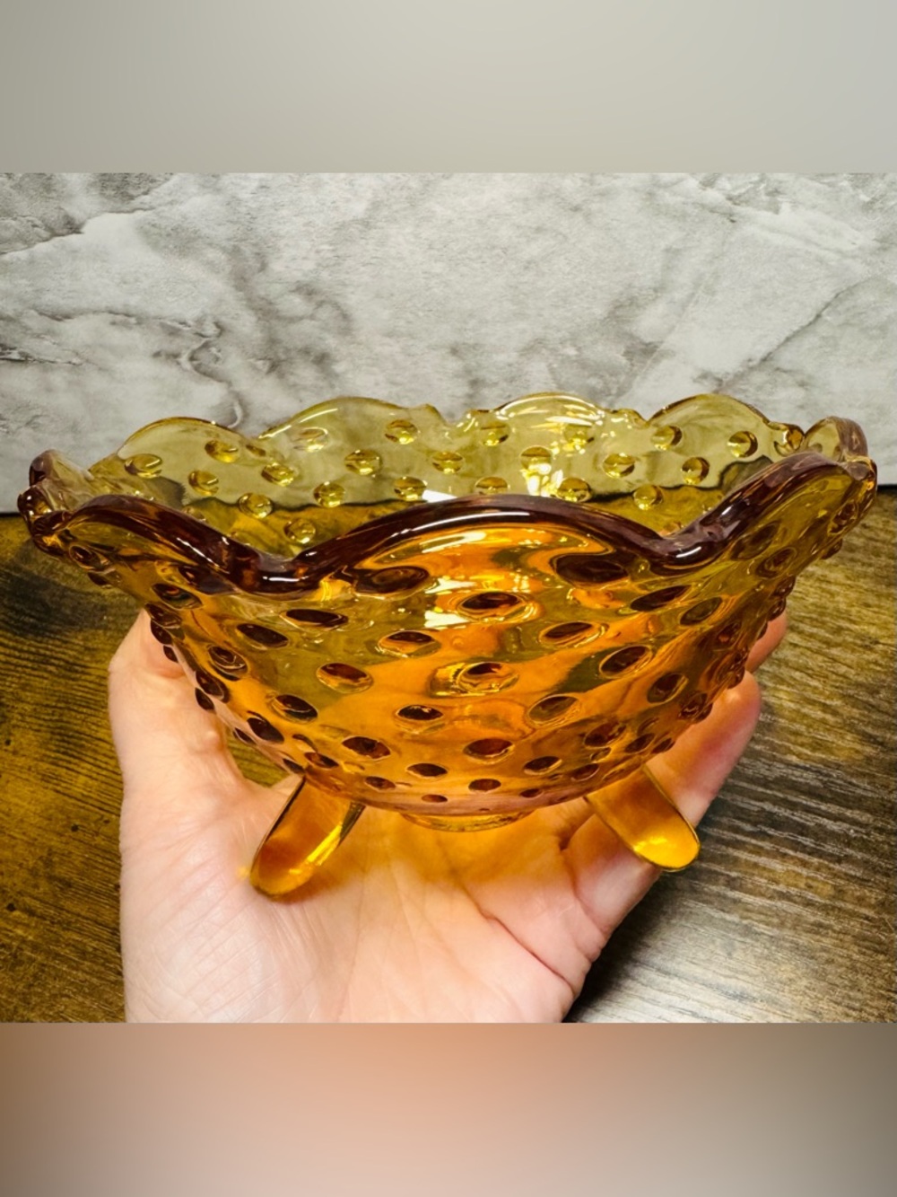 Fenton Colonial Amber American Hobnail Art Glass Footed Bowl Candy Dish - Picture 3 of 8